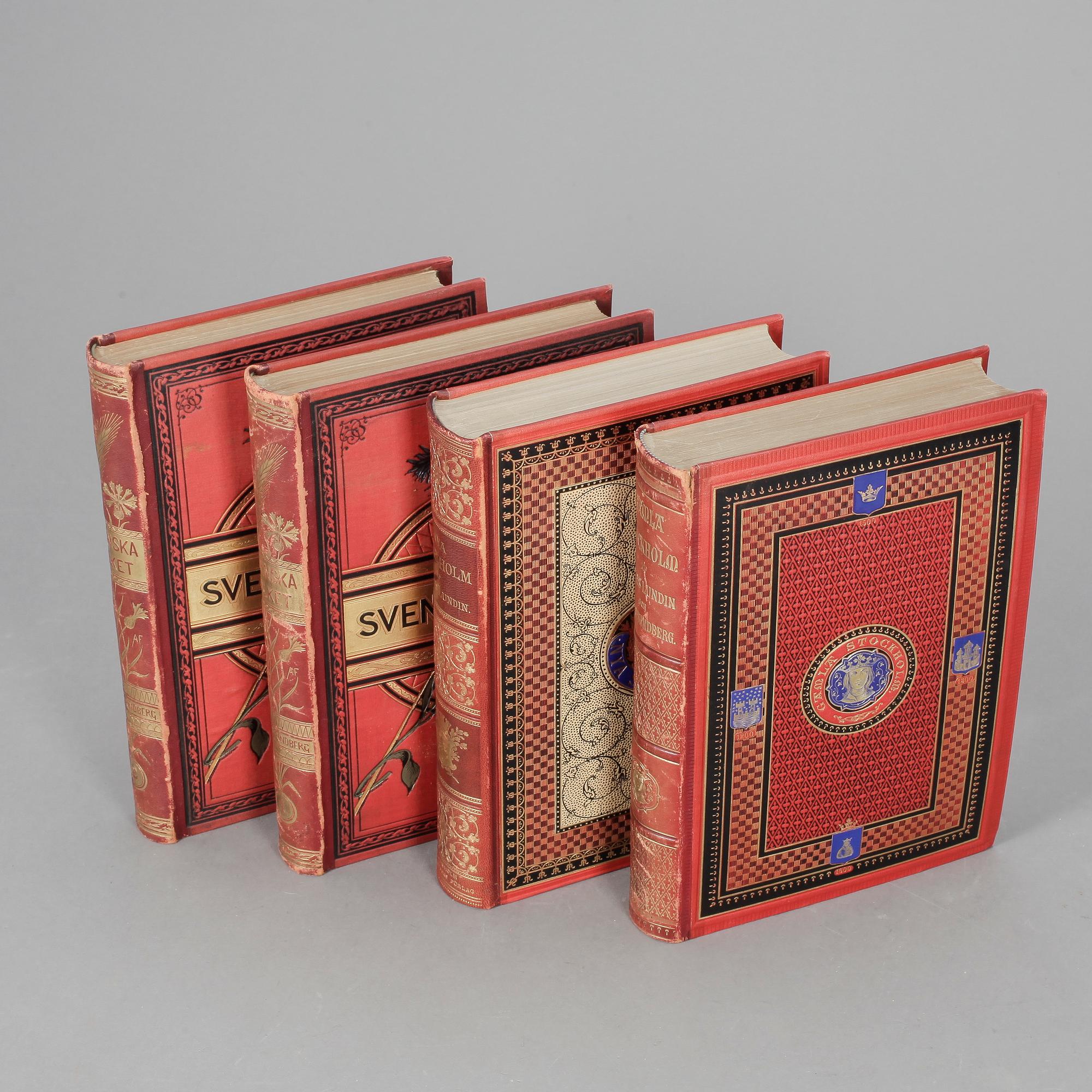 BÖCKER, 2+2 band, bla August Strindberg "Svenska Folket" och Claes Lundin "Gamla Stockholm" resp "Nya Stockholm".