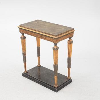 A giltwood, patinated, and faux-marbre console table in the manner of J. Frisk, Stockholm, circa 1800.