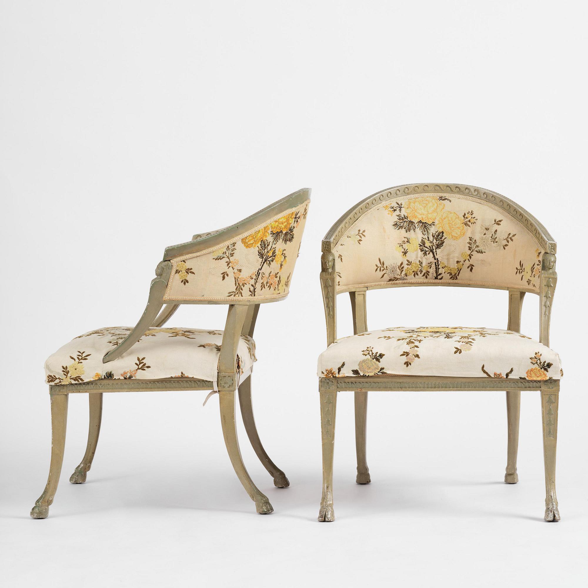 A pair of late Gustavian open-back armchairs attributed to E. Ståhl (master in Stockholm 1794-1820).