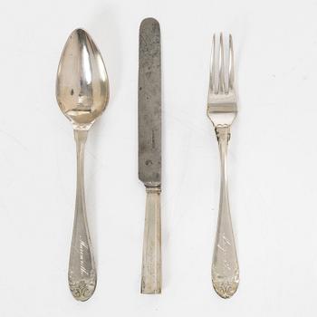 A three piece silver travel cutlery set in case, mark of Johan Carlsson, Norrköping 1833-34.