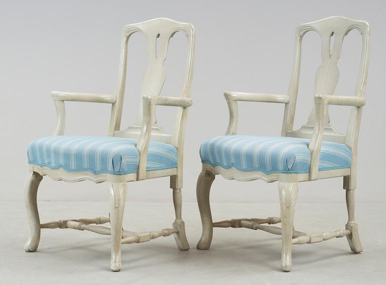 KARMSTOLAR, ett par, rokokostil, K. A Roos, Helsingborg, 19/2000-tal.