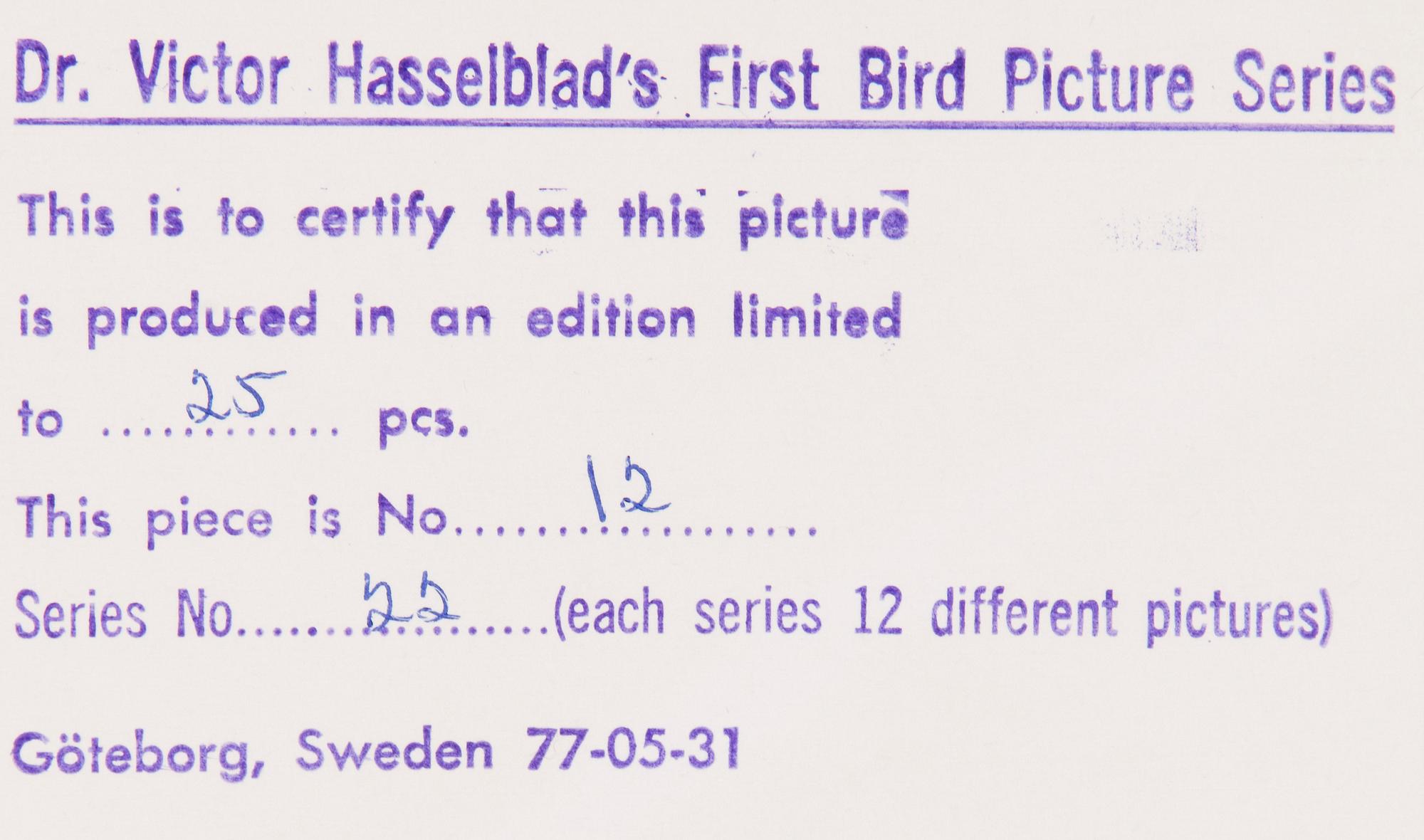 VICTOR HASSELBLAD, fotografier, 12 st, signerade, daterade och numrerade, ur serien nr 22.