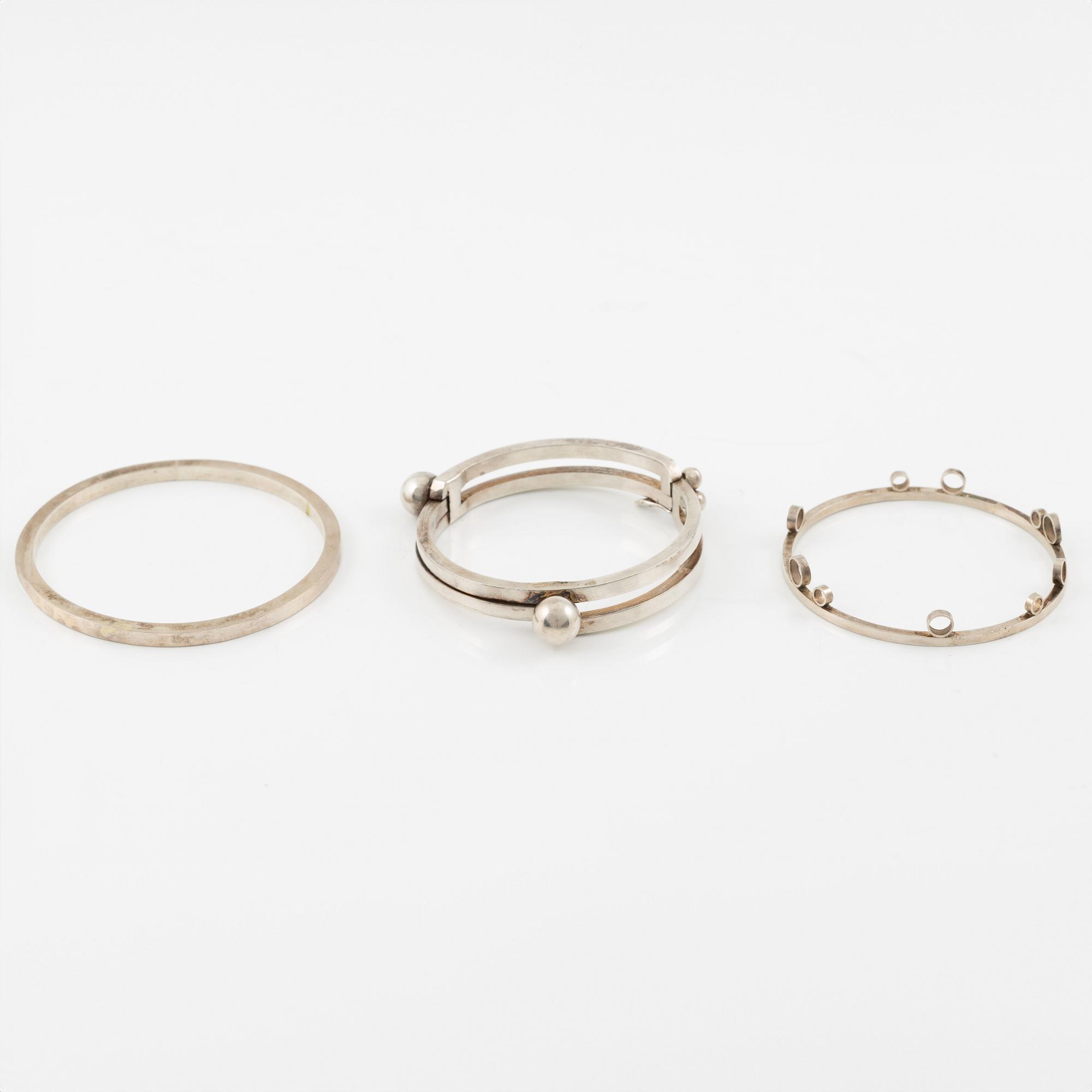 Lars Arby, three arm rings, sterling silver, Gothenburg 1967.