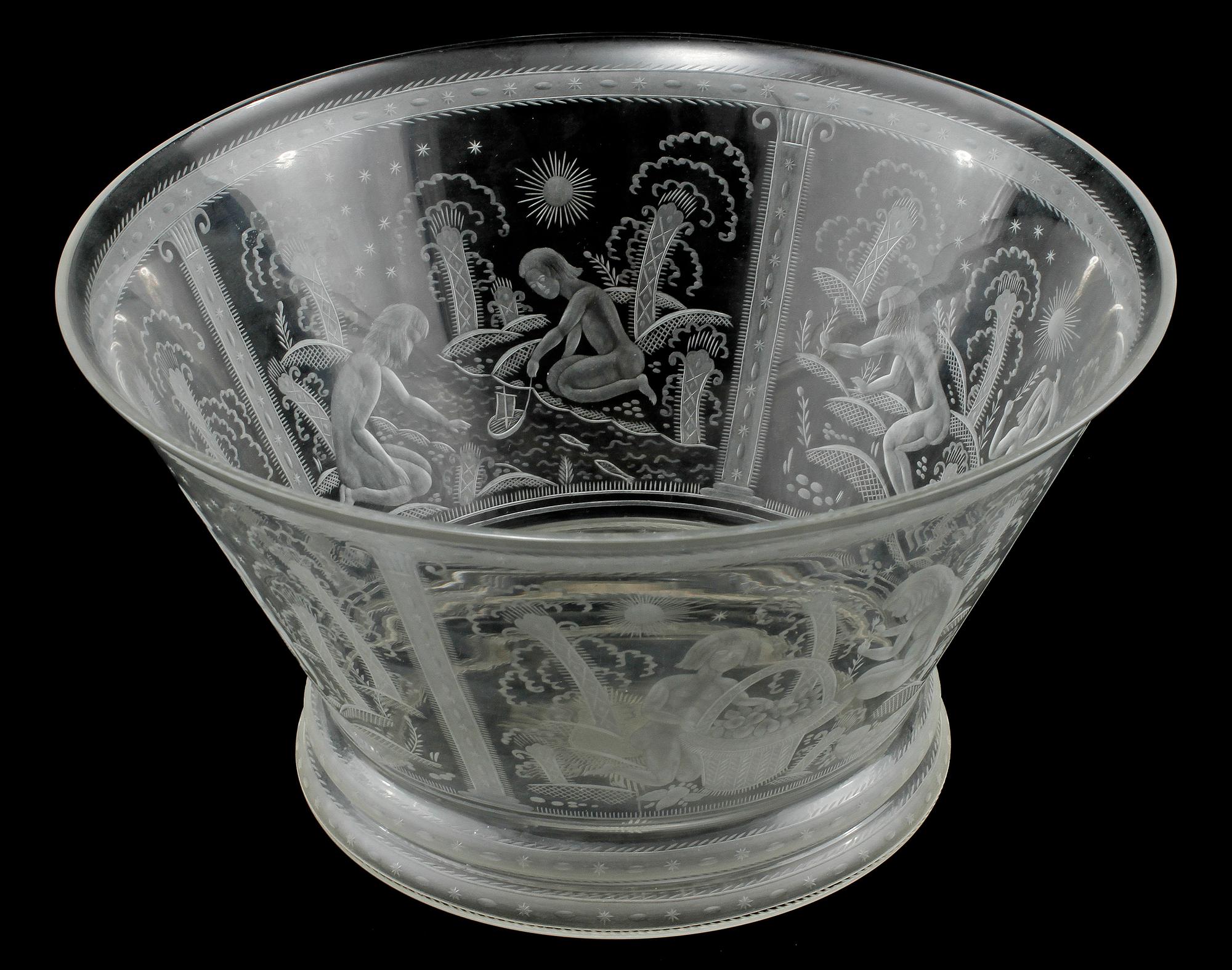 EDWARD HALD, skål, glas, Orrefors, signerad och daterad 1926.