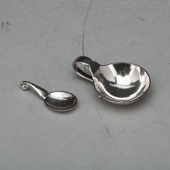 SALTKAR MED SKED, 6 st, silver, Georg Jensen Danmark med svenska importstämplar. Ca 105g.