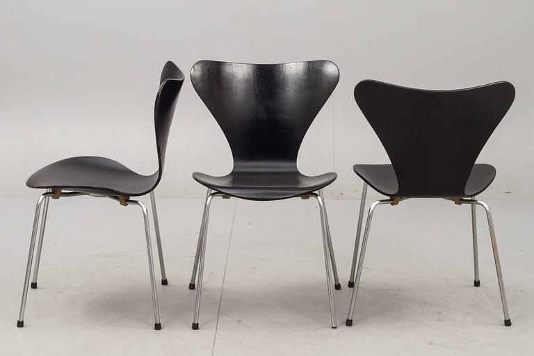 STOLAR, 6 st, "Sjuan", Arne Jacobsen, Fritz Hansen, Danmark, märkta.