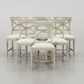 A set of table and 6 pcs of chairs, late 20th century,