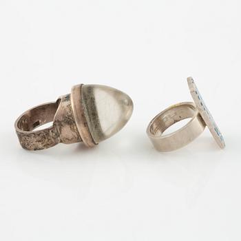 Lars Arby, five rings in sterling silver, Gothenburg 1963, 1966, 1967 and 1972.