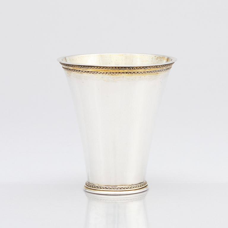 A Swedish 18th century parcel-gilt silver beaker, mark of Abraham Wirgman, Göteborg, 1715.