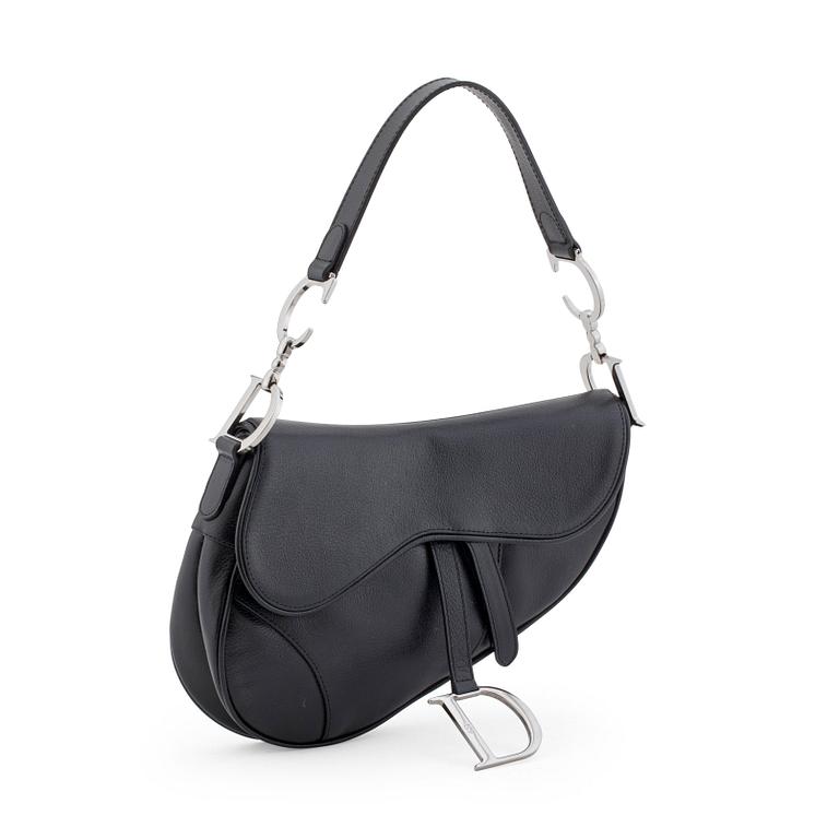 CHRISTIAN DIOR, a black leather shoulder bag, "Saddle bag".