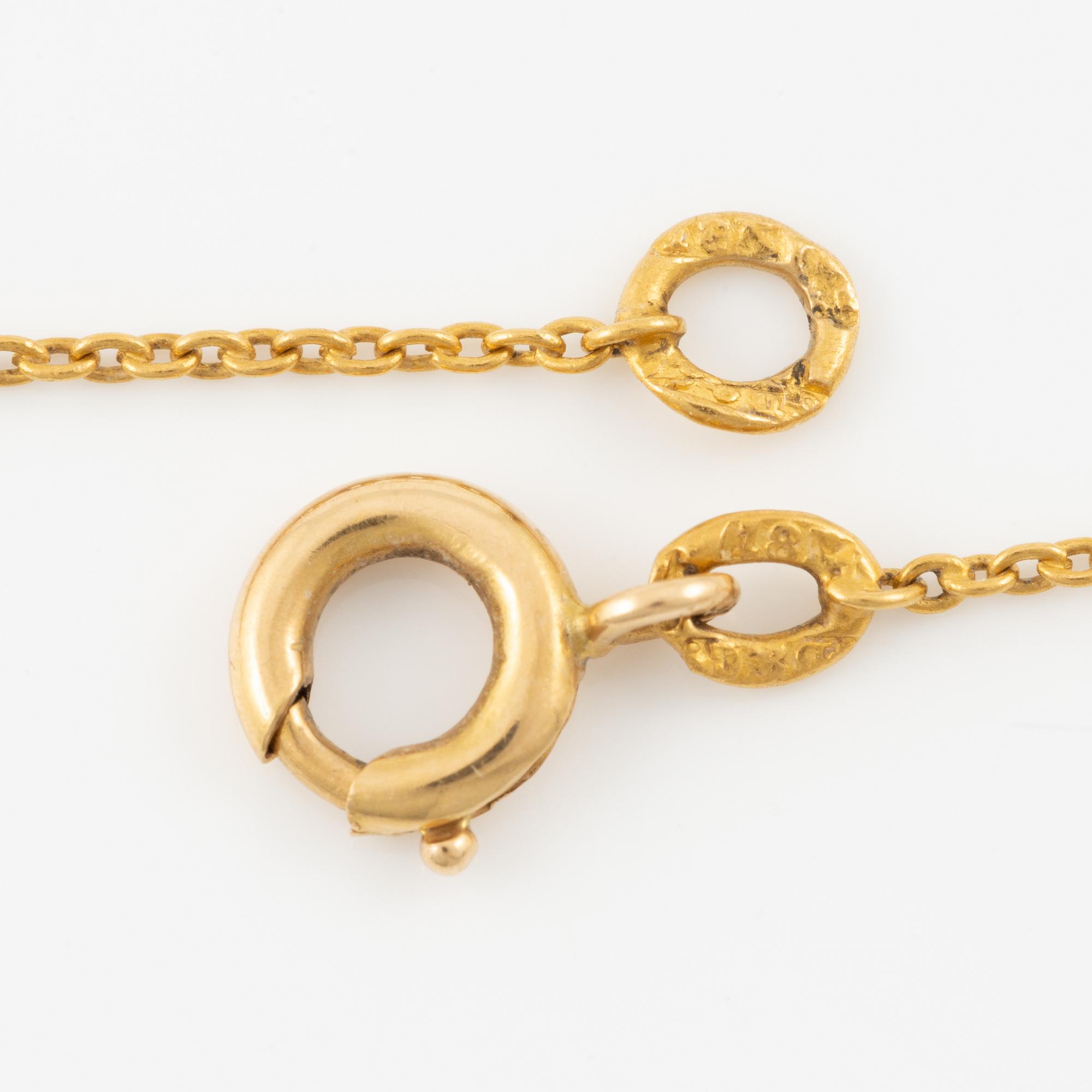 Necklace 18K gold with enamel and rose-cut diamonds.