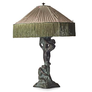 231. Alice Nordin, an Art Nouveau patinated bronze table lamp "Night and Morning", Herman Bergman's foundry, signed.