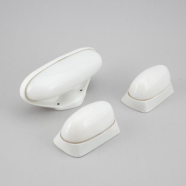 WILHELM WAGENFELD, three ceramic wall lights, Lindner Keramik, Bamberg, 1950's/60's.