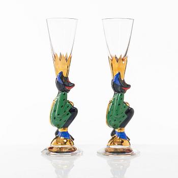 Gunnar Cyrén, snapsglas, 2 st, sk djävulsglas, ur Nobel-servisen, Orrefors.