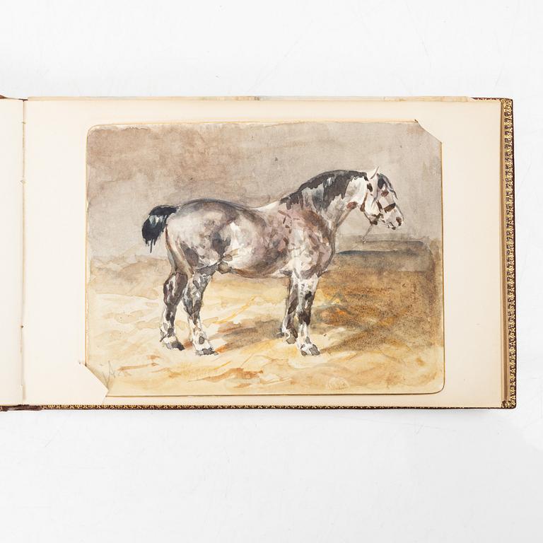 Album with among other things 16 pieces of watercolours and drawings by Swedish artists.