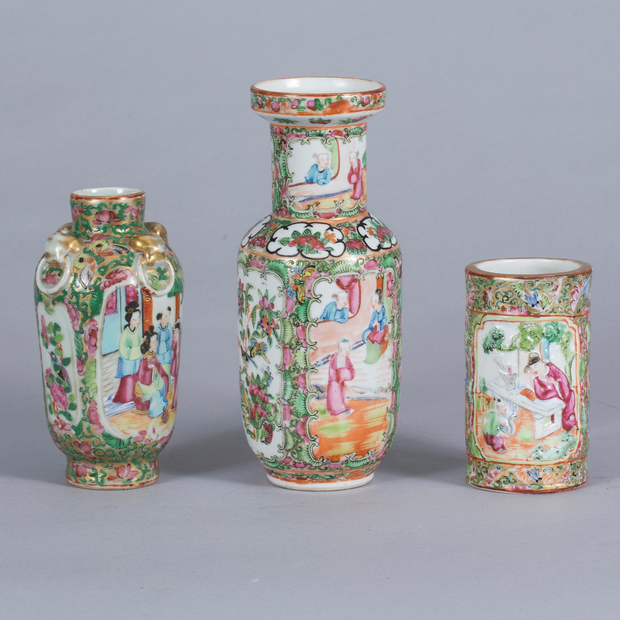 VASER, 3 st, porslin, Kanton, 1800-tal.