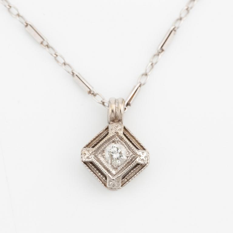 Pendant, 14K white gold with brilliant-cut diamond, with chain.