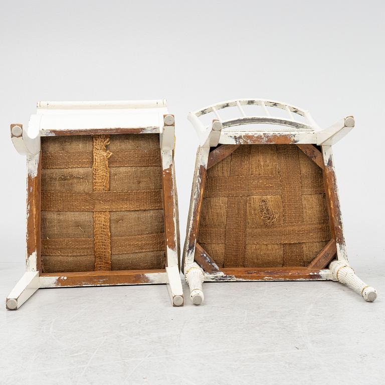 Chairs, a pair, and stools/tabourets, a pair, early 19th century.