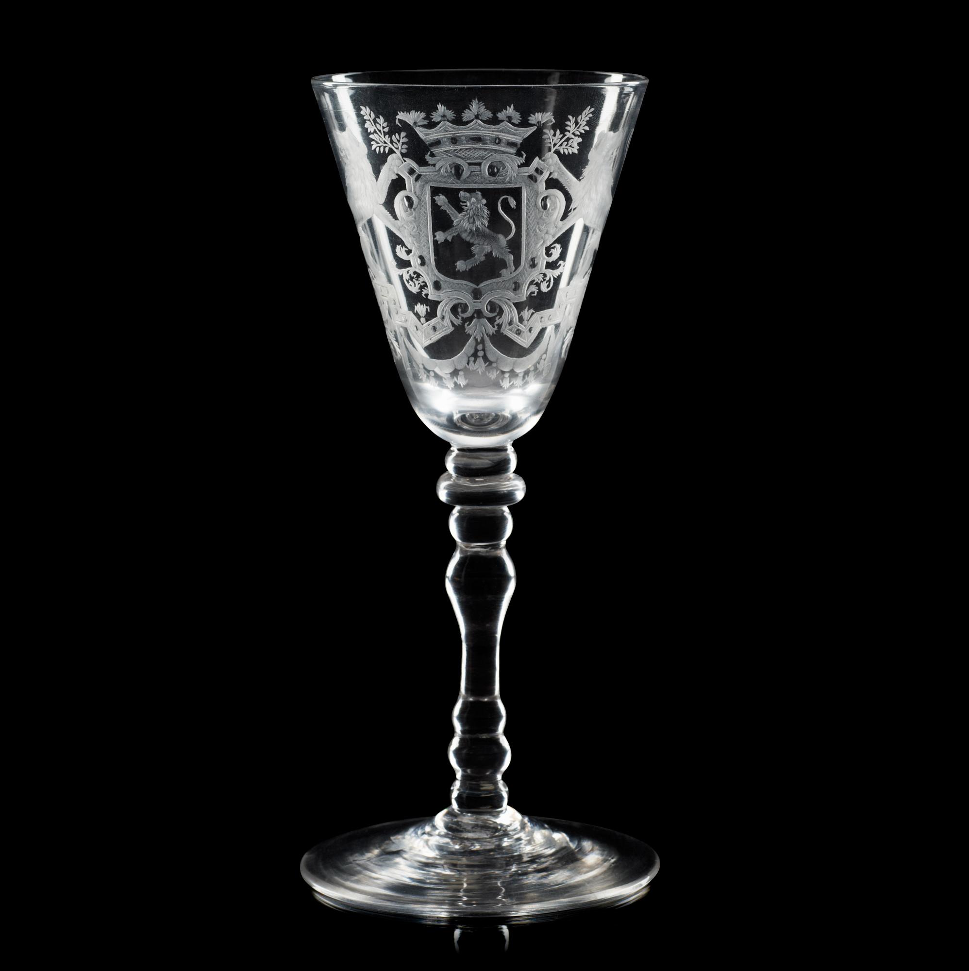 An English armorial wine glass goblet, 18th Century.