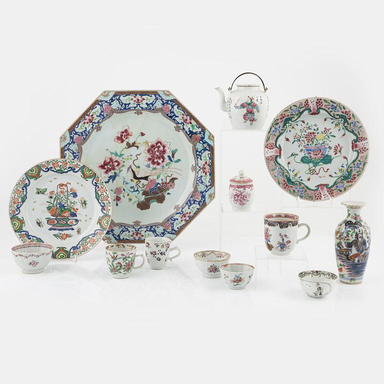 A group of thirteen porcelain pieces, China and Samson, France, 18th-20th Century.