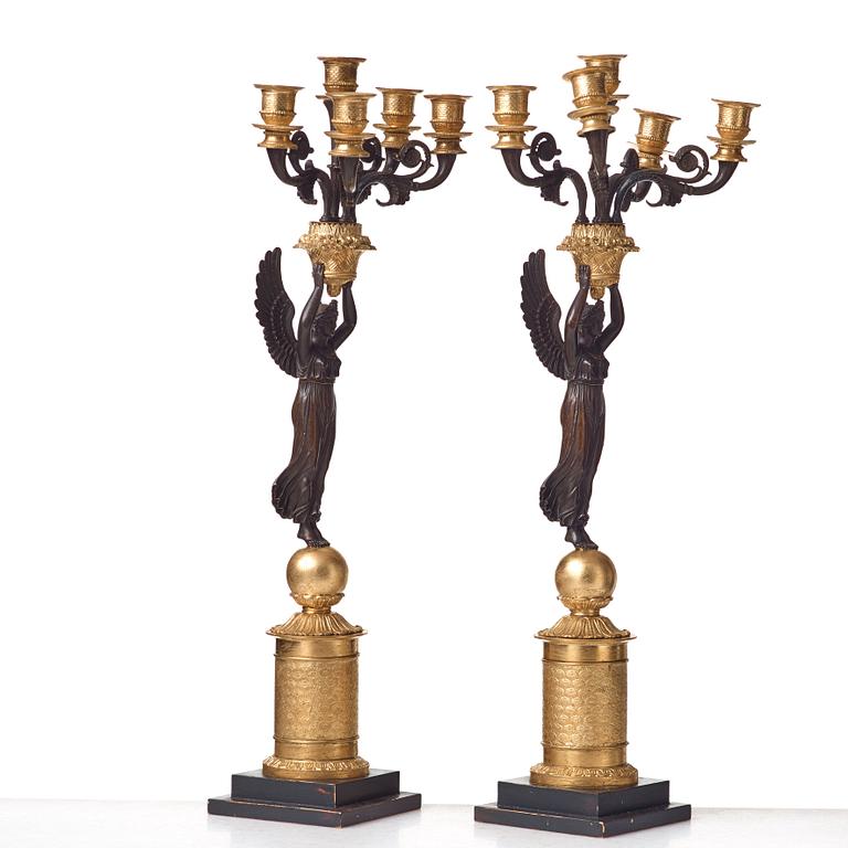 A pair of Empire early 19th century five-light candelabra by Pierre Chibout.