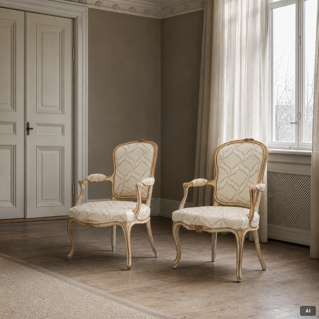 A matched pair of Rococo armchairs, 18th Century.