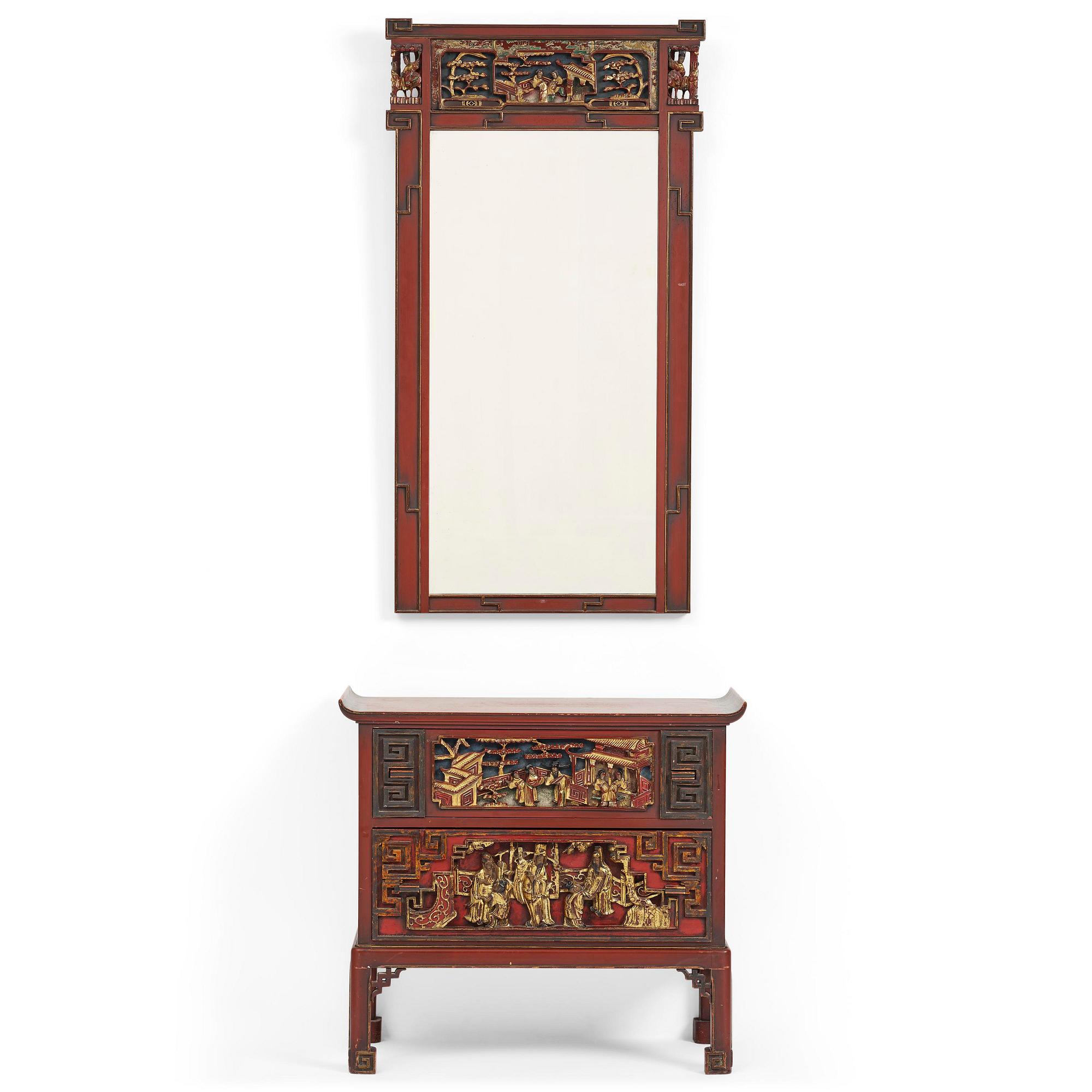 A mirror and chest of drawers from  Carl Johansons Möbleringsaffär, Stockholm, 1920's/30's.