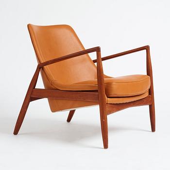 Ib Kofod-Larsen, a teak and brown leather 'Sälen' easy chair, OPE Möbler, Jönköping 1950s.