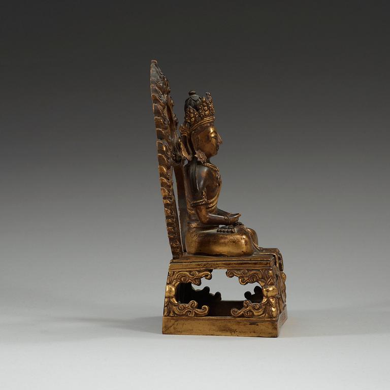 A gilt bronze figure of a Bodhisattva, Qing dynasty with Qianlong mark and period, dated 1770.