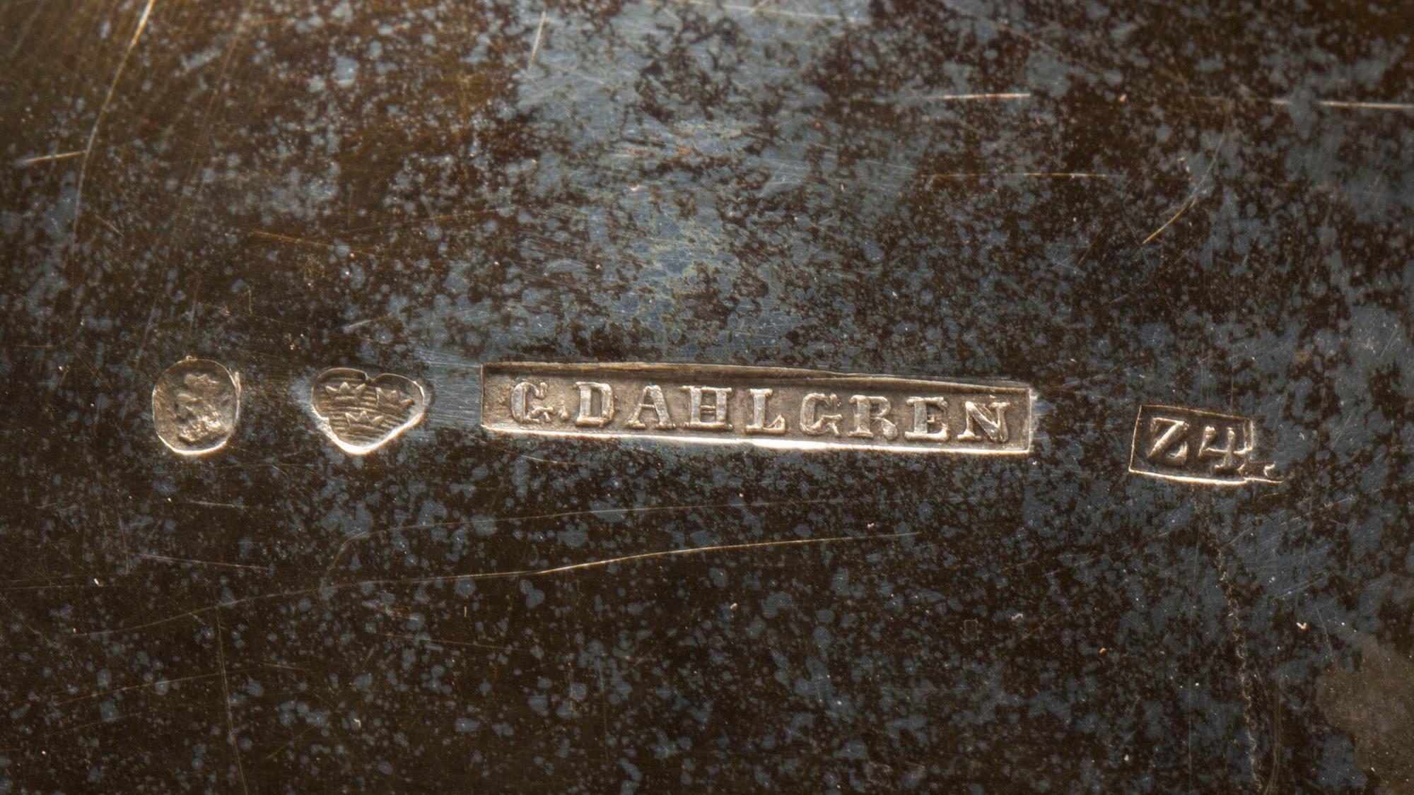 KAFFEKANNA, silver, Gustaf Dahlgren, Stockholm,1854. Vikt ca 922g.