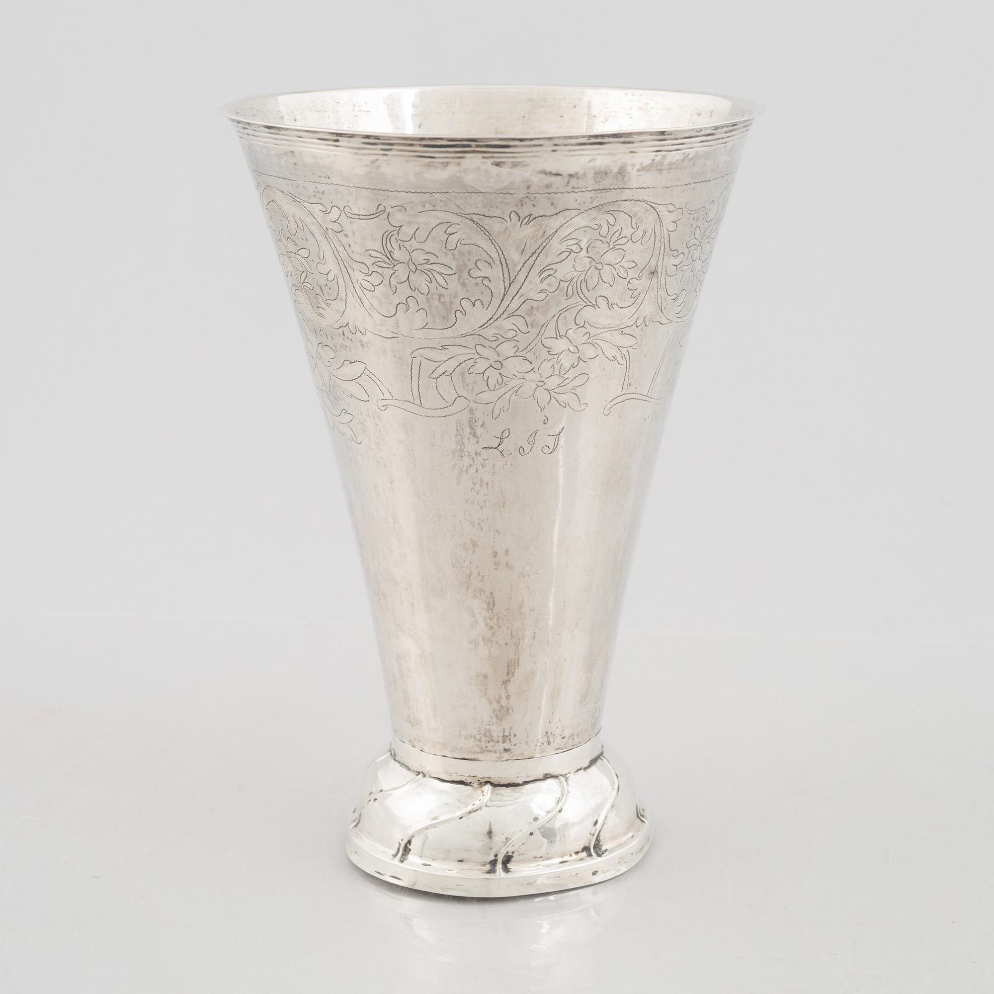 A silver beaker by Christopher Nordin, Hudiksvall 1827.