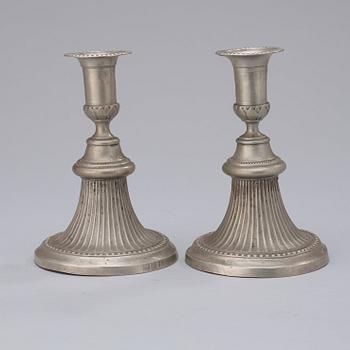 A pair of late Gustavian pewter candlesticks by M Artedius 1792.