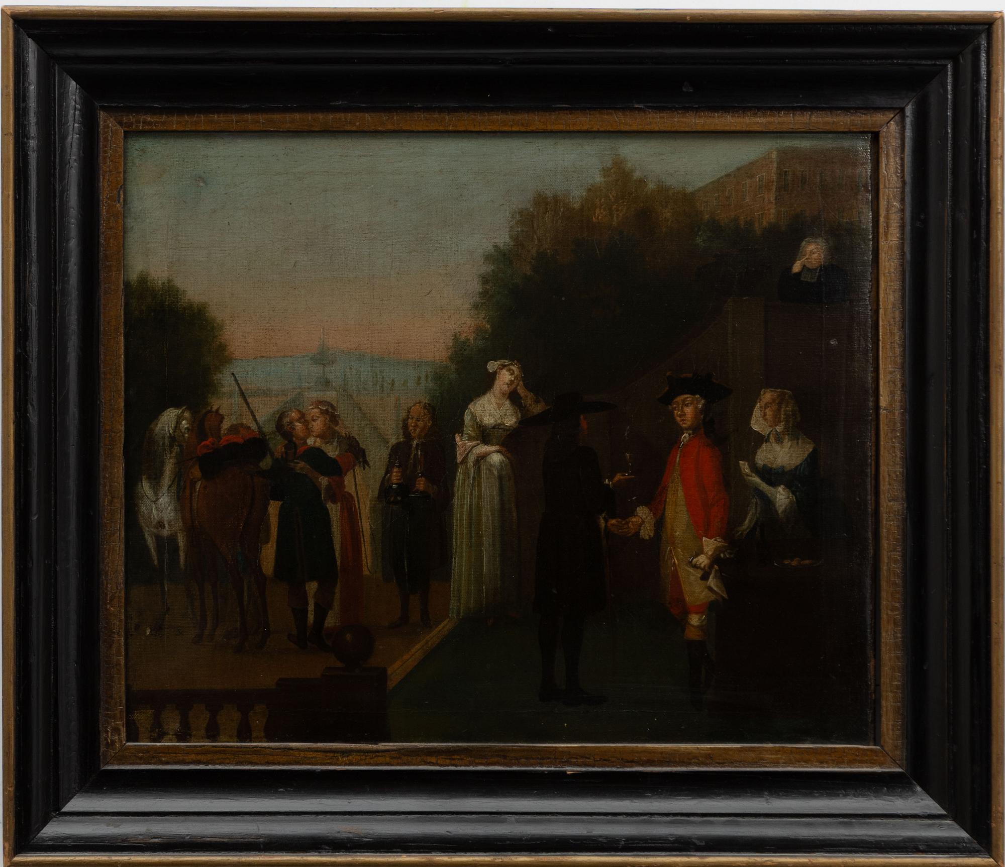 Unknown artist, 18th century, Elegant company in a palace park.