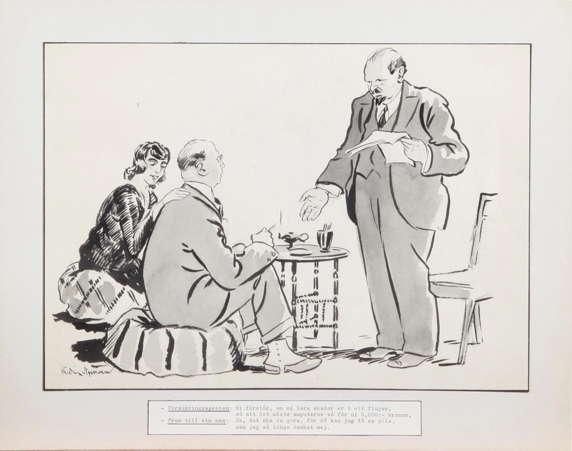 PARTI TECKNINGAR. 16 st, bl.a.från skämttidningen Kasper och Konsumentbladet.