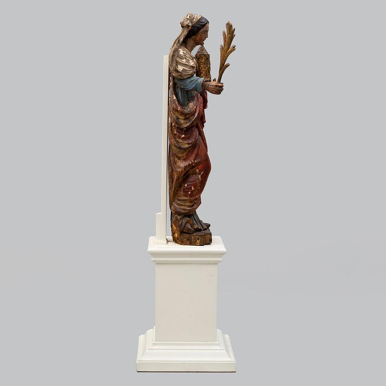A wooden sculpture, Saint Barbara, second half of the 18th century.