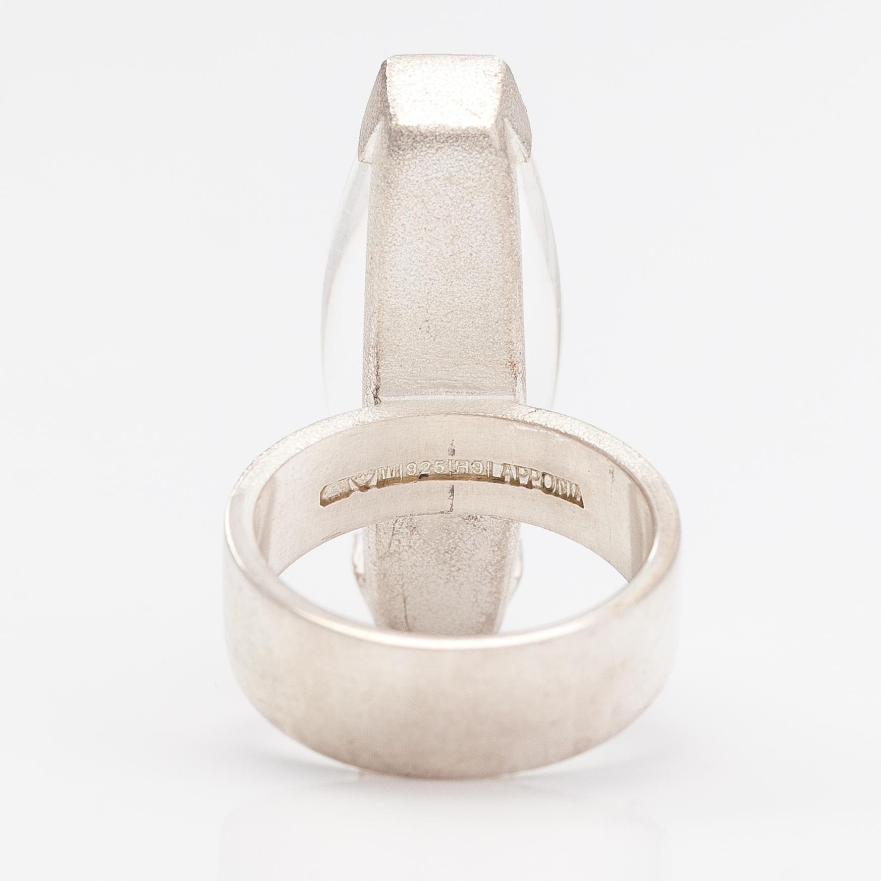 Björn Weckström, A sterling silver ring "Luminoso" with a munsteiner cut rock crystal. Lapponia 2009.