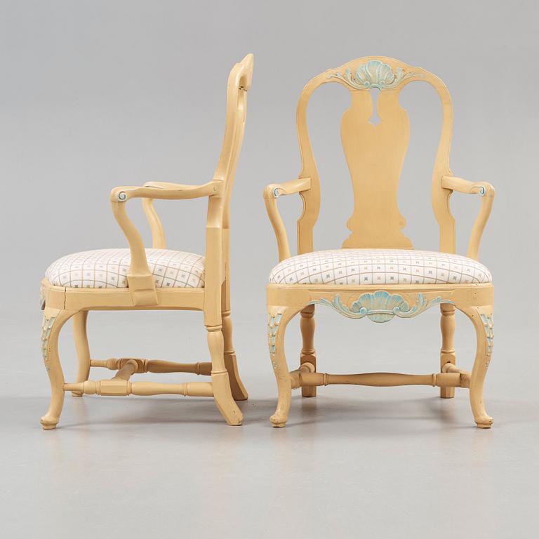 A pair of Swedish Rococo 18th century armchairs.