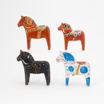 A set of eight Dala horses, first part/middle of the 20th Century.