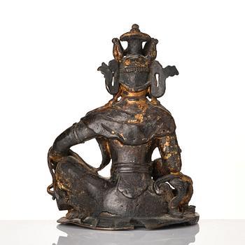 A cold gilt bronze figure of Avalokitshvara, Ming dynasty.