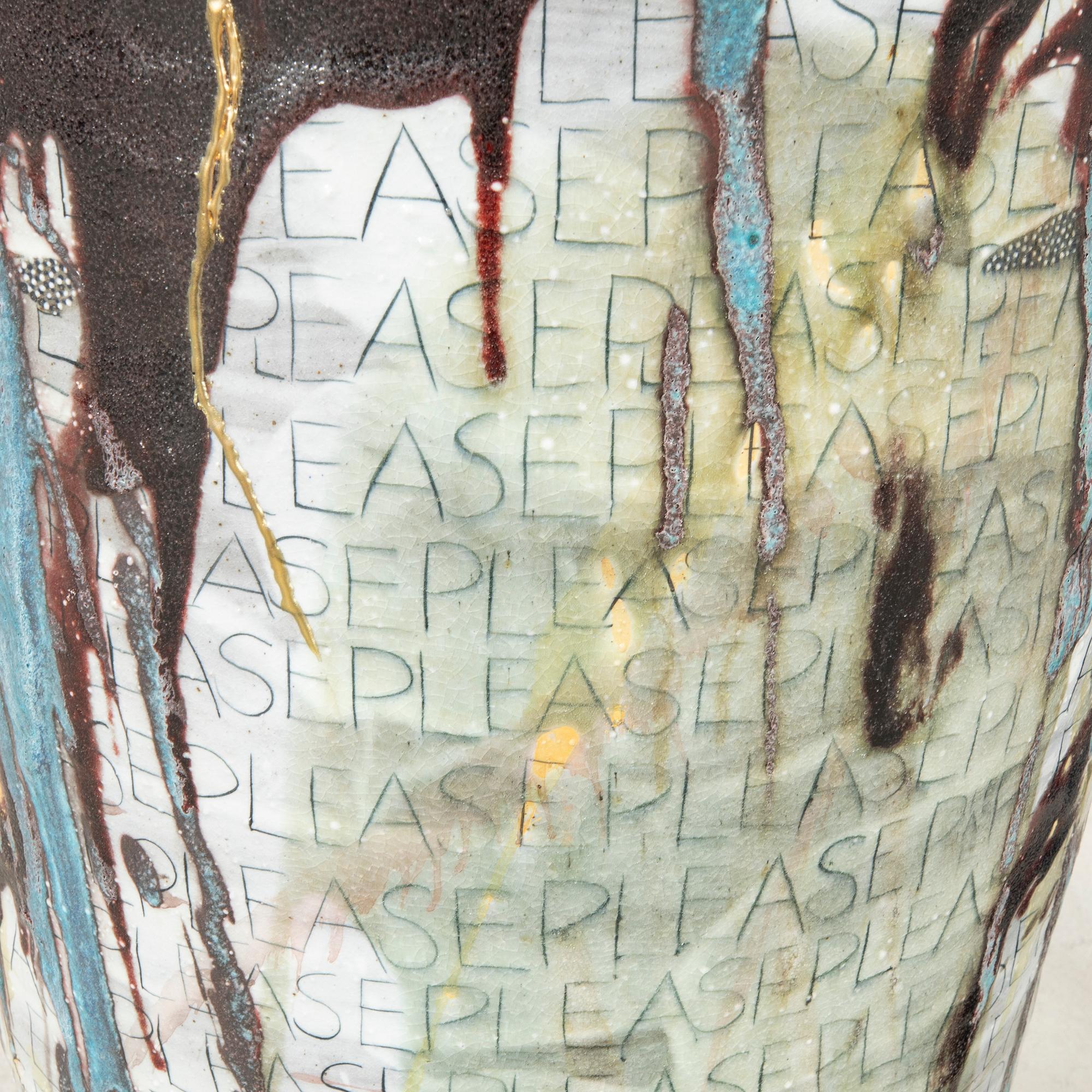 Eva Bengtsson, a signed "Please" floor vase stoneware own work shop.