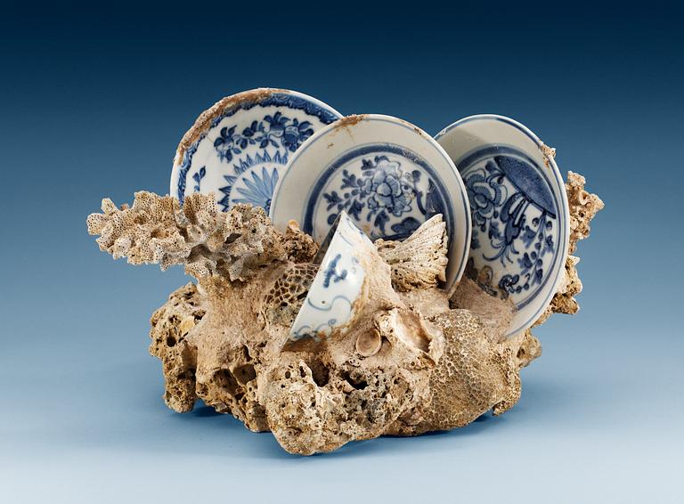 A blue and white 'Sea-sculpture', Ming dynasty (1368-1644).