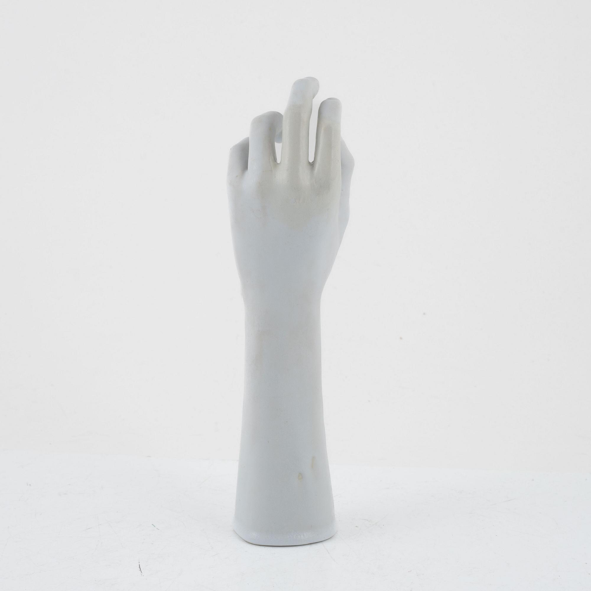 Stig Lindberg, a stoneware sculpture of a hand, Gustavsberg studio, Sweden, mid 20th century.