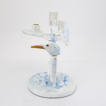 John Kandell, a painted wooden candelabra signed.