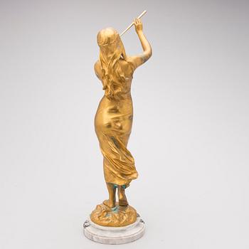 EDOUARD DROUOT, "La Renomée" gold painted bronze.