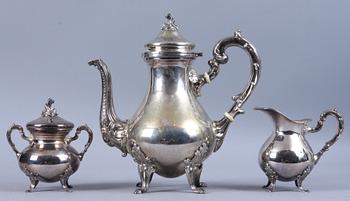 KAFFESERVIS, 3 delar, sterlingsilver, Peru, ca 1250 g.