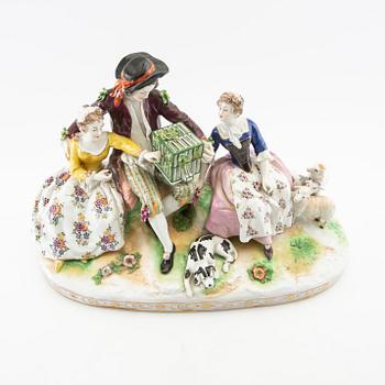 Sculpture group Nymphenburg "The Bird Seller" after Carl Theodor's 18th-century model porcelain 20th century.