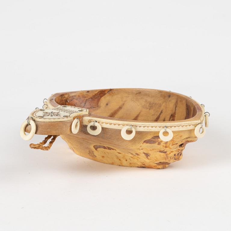 Anton Enarsson, a burr birch and reindeer horn drinking cup, Arjeplog, signed AE.