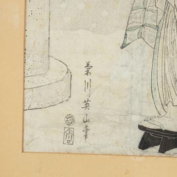 Kikugawa Eizan, two woodblock prints in colours, 19th Century.