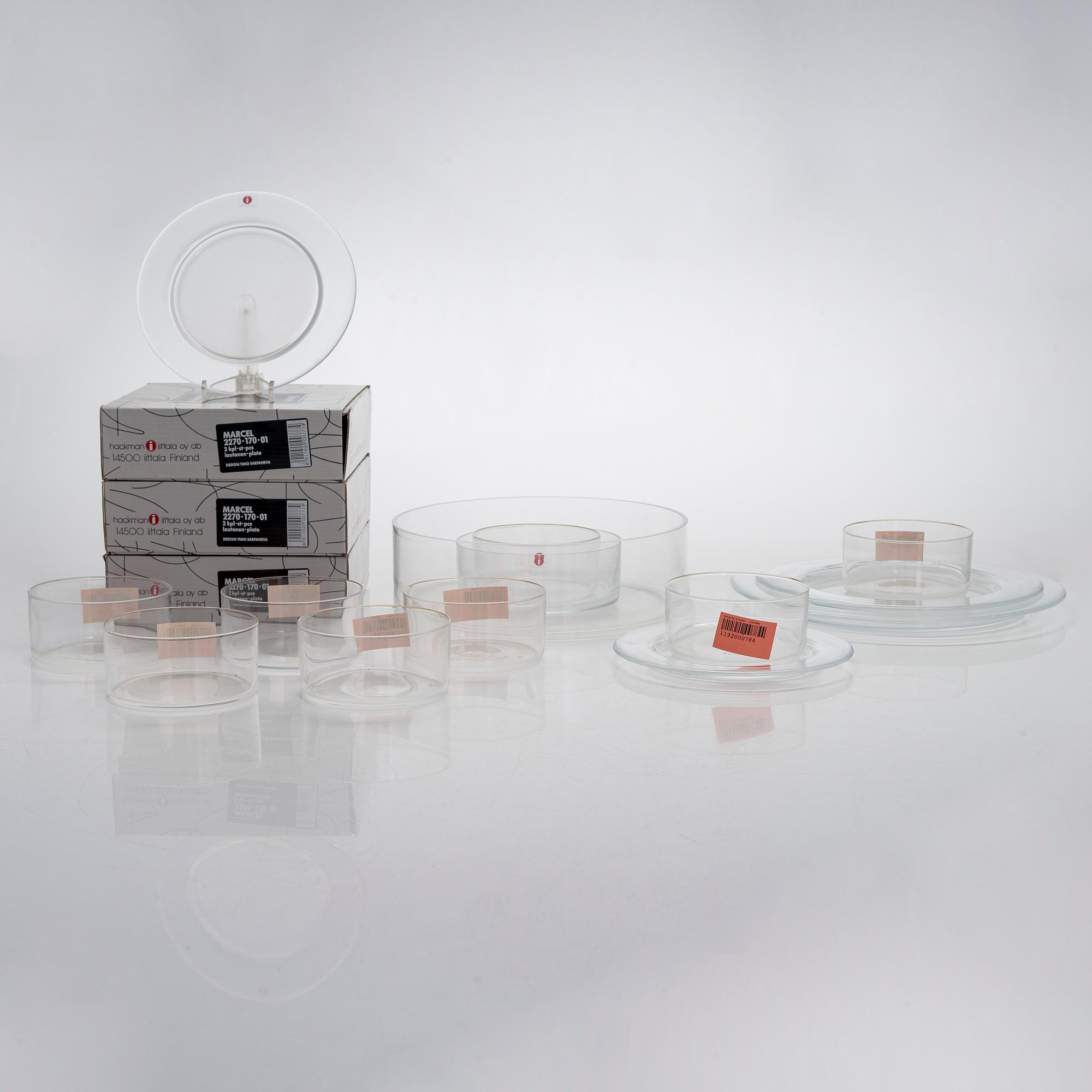 Timo Sarpaneva, 10 bowls and 9 plates, from the 'Marcel' series for Iittala. In production 1993 - 1996.