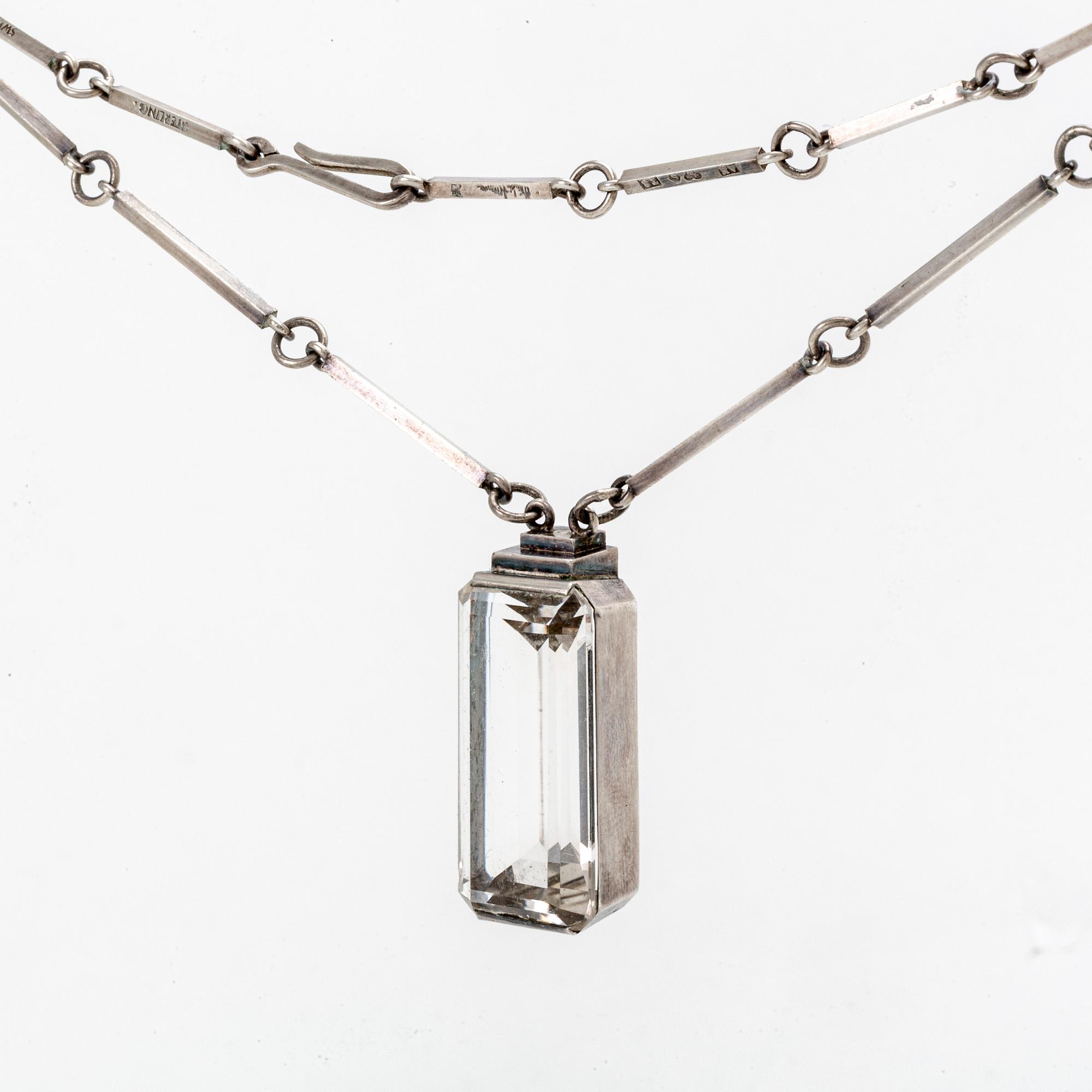 Wiwen Nilsson, halsband, sterling silver och bergkristall, Lund 1945.